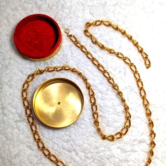 Vintage Napier Goldtone Chain Link Necklace w/ Brass Tin Container - Picture 1 of 13